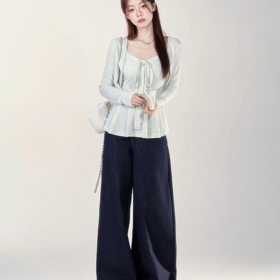 Verão de manga comprida feminino arco colete camisola estilo suave terno superior cardigan feminino cardigan de duas peç