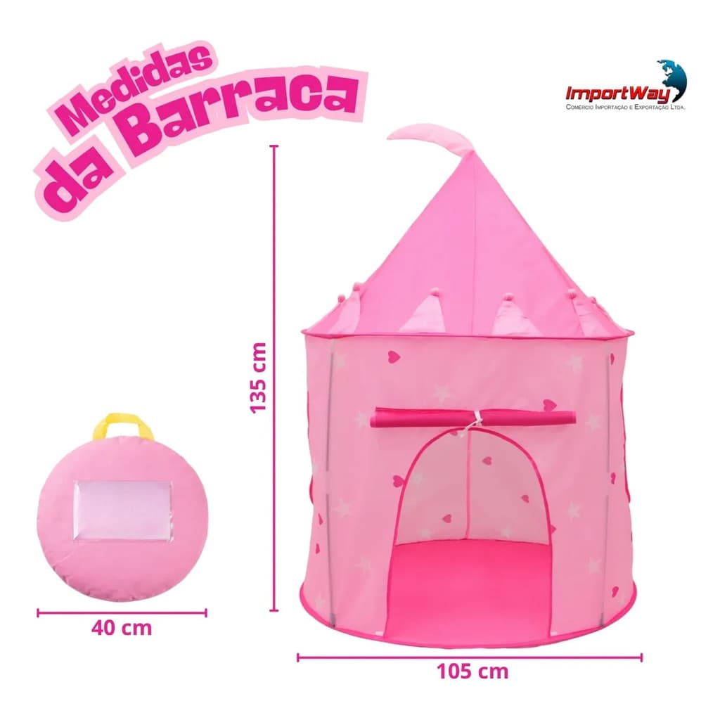 Toca Barraca Infantil Castelo Rosa Dobrável Bolsa Importway