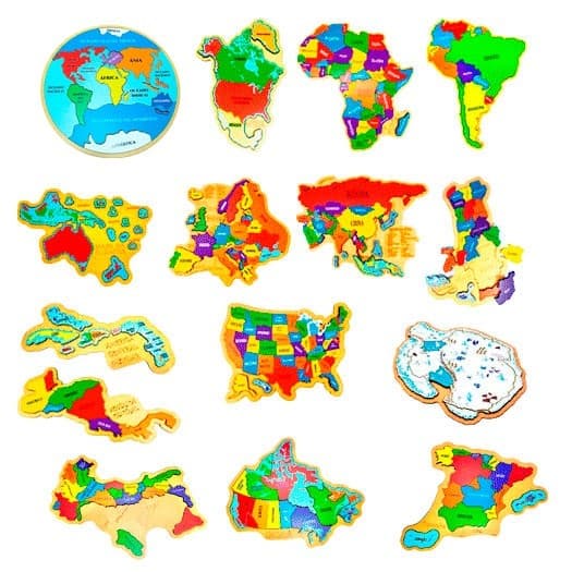 Kit Quebra-cabeça Mapas Af Oc AmS AmN Íst Ins Eu As Eua Ant Pt It Esp Ca Mundi