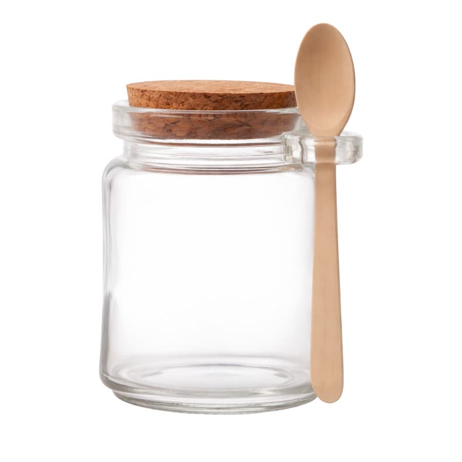 Porta Pote Tempero Saleiro Vidro com Colher de Bambu e Tampa Rolha 200ml