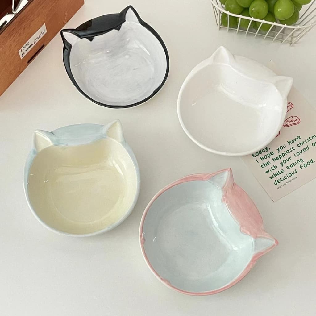 Novo estilo de cerâmica bonito cabeça de gato tigela simples cerâmica talheres criativo Underglaze cor tigela frutas sob