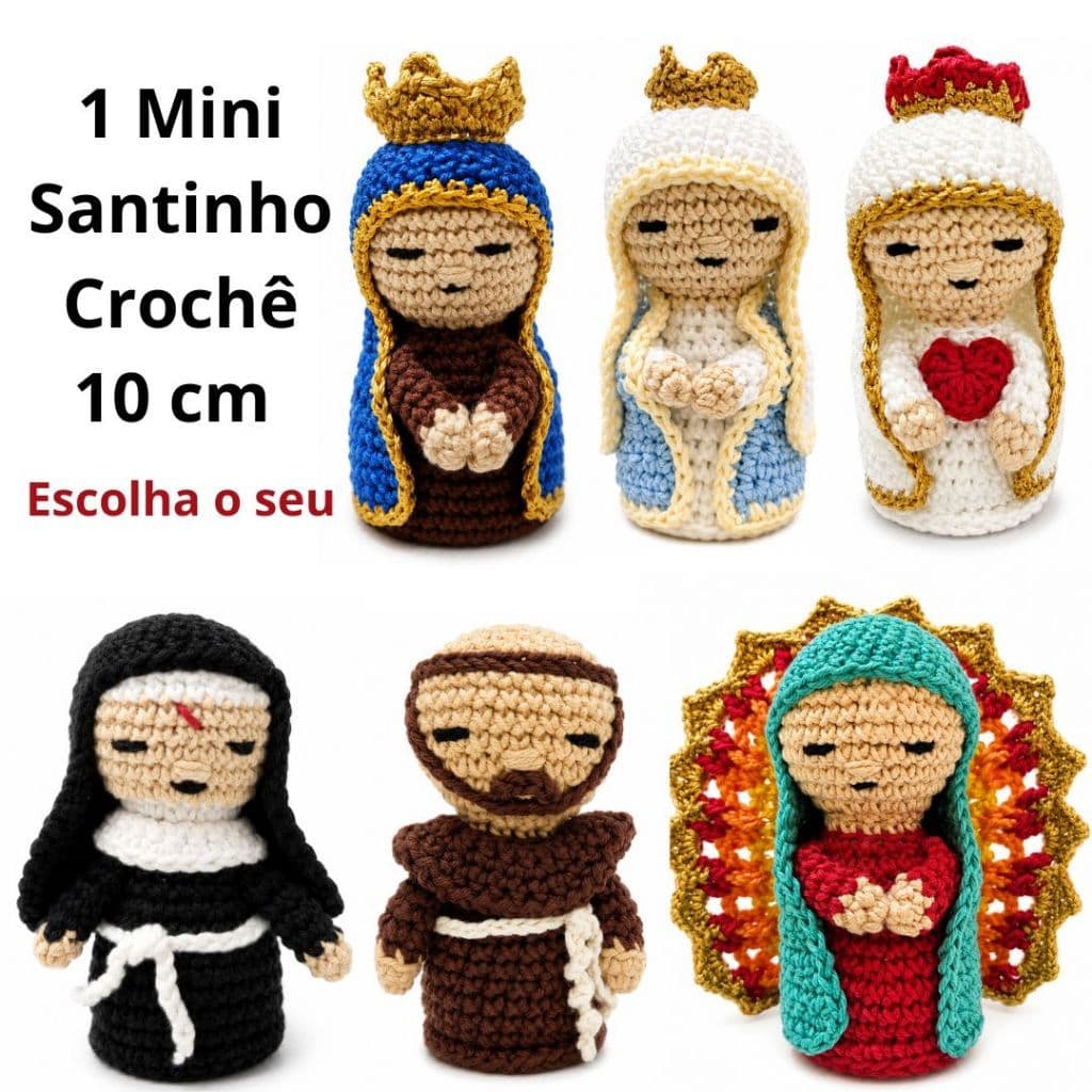 Nossa Senhora Aparecida Fátima Guadalupe Graças São Francisco Santa Rita Crochê Amigurumi Mini 10 cm