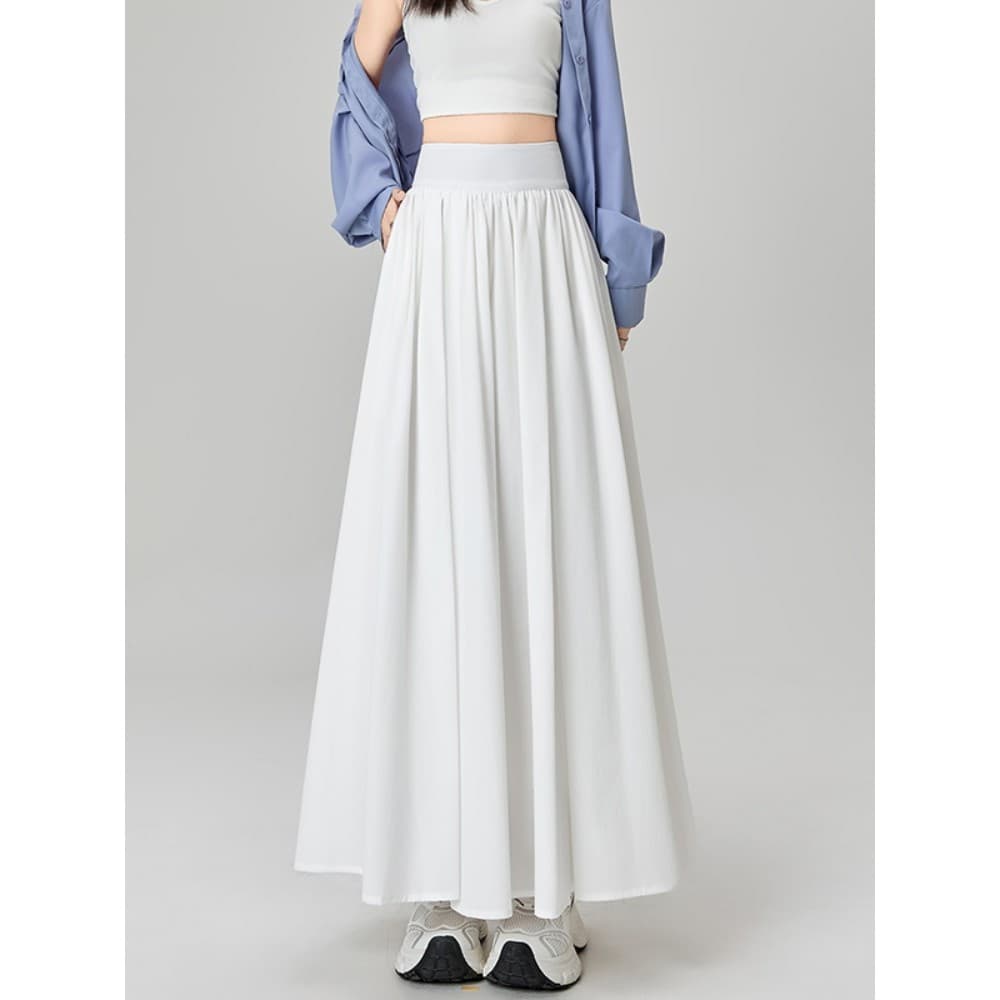Branco high-End terno saia plissada feminina verão fino cintura alta mais magro olhar Drape a linha saia grande bainha g