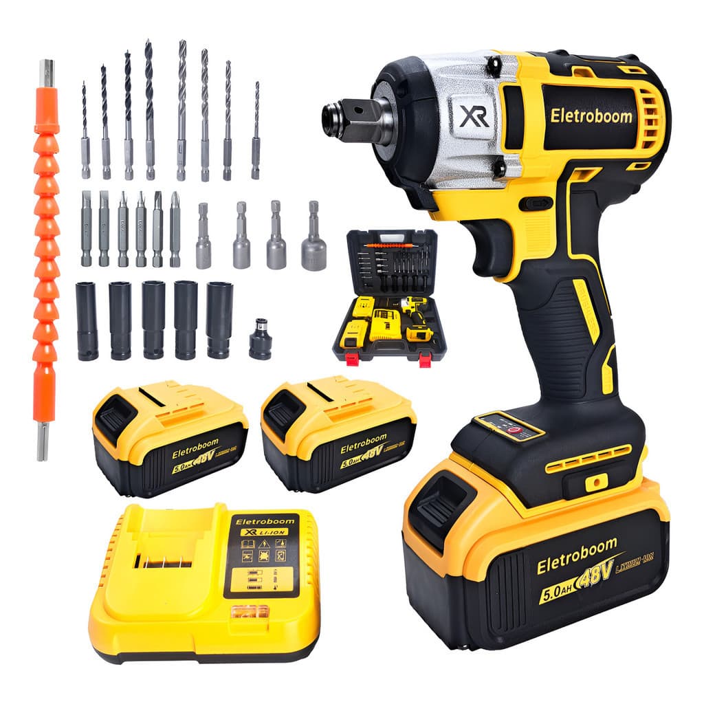 Kit Furadeira/Parafusadeira de Impacto 48V Uso Profissional e Diário Com 2 Baterias Recarregáveis