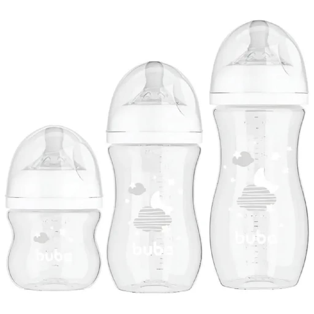 Kit 3 Mamadeiras Easy Flow Buba Anticólica Branco Nuvem