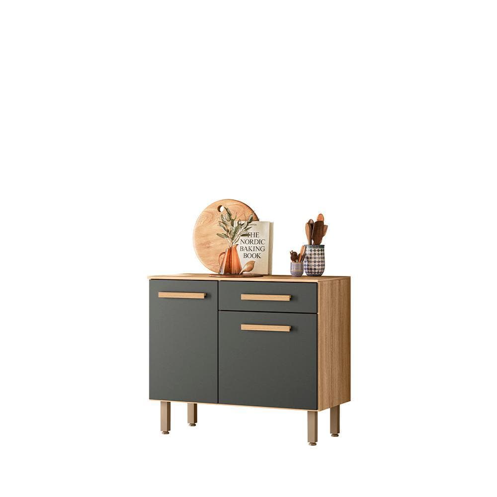 Balcão Para Cozinha 90cm Lemon Carvalho/Chumbo Nicioli