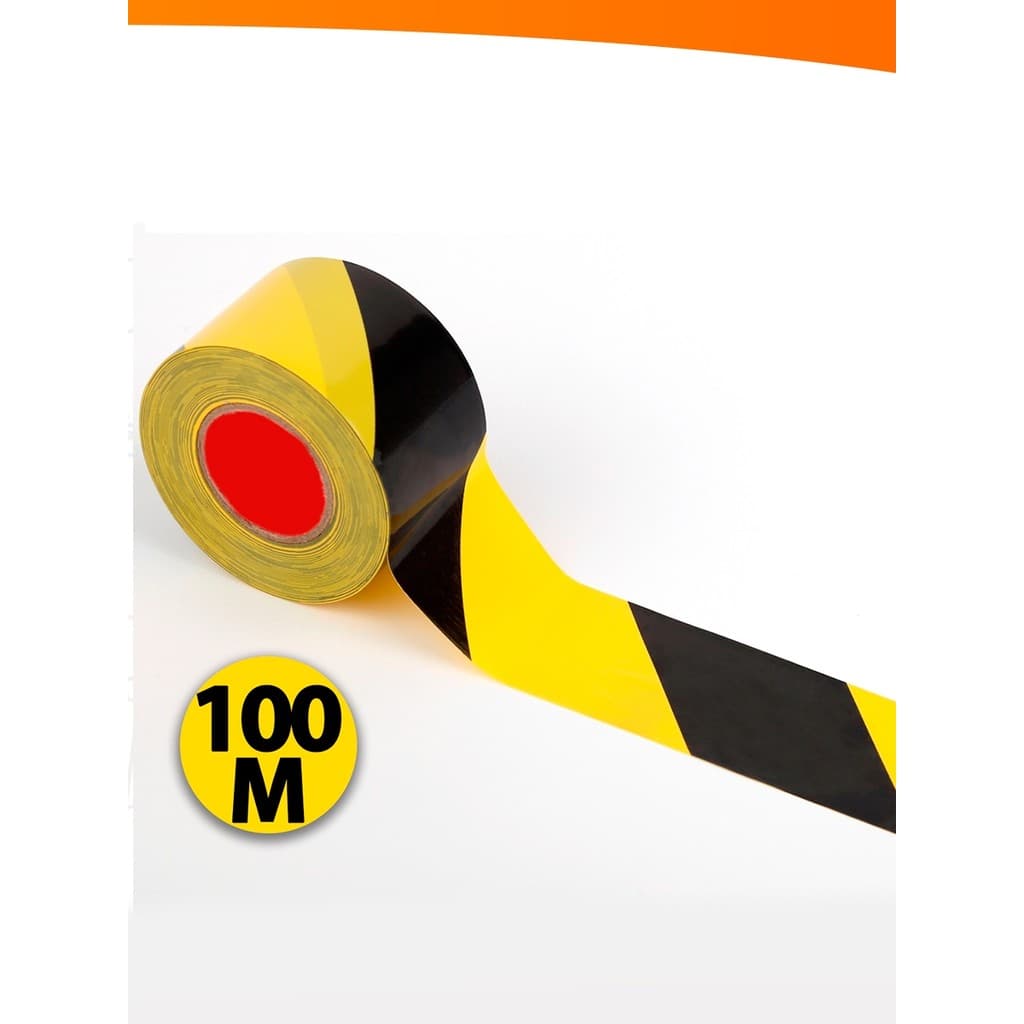 Fita Zebrada Sinalização Amarela E Preta 100M x 45mm Isolamento Demarcação