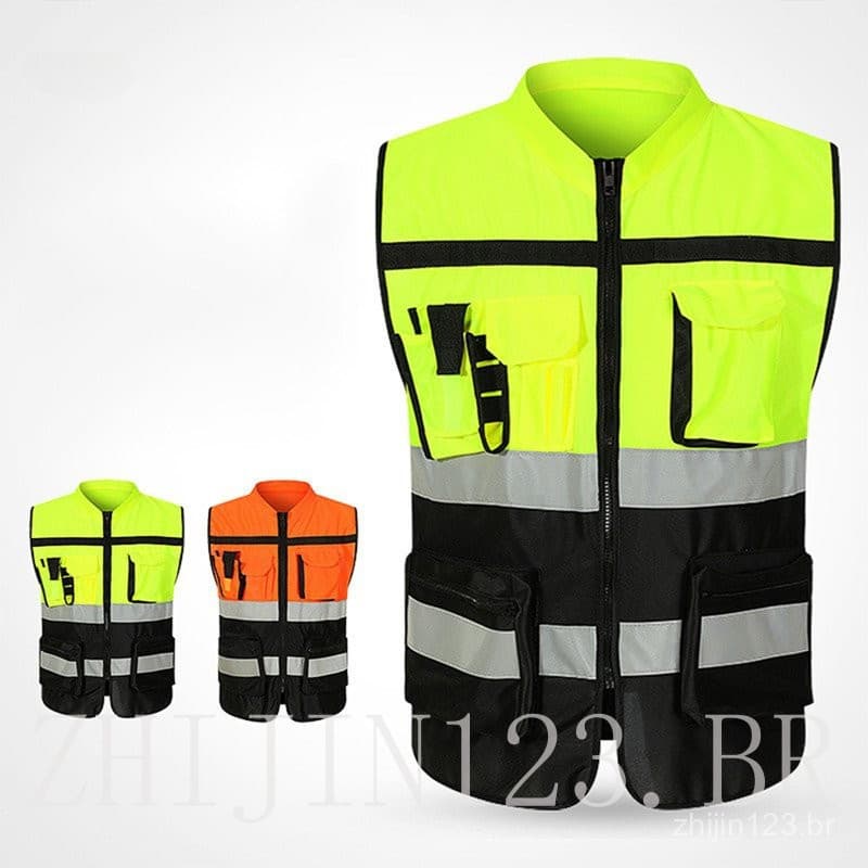 Colete Refletivo de Alta Visibilidade para Trabalho Noturno em Construção Roupas de Segurança para Motocicleta RZ4I
