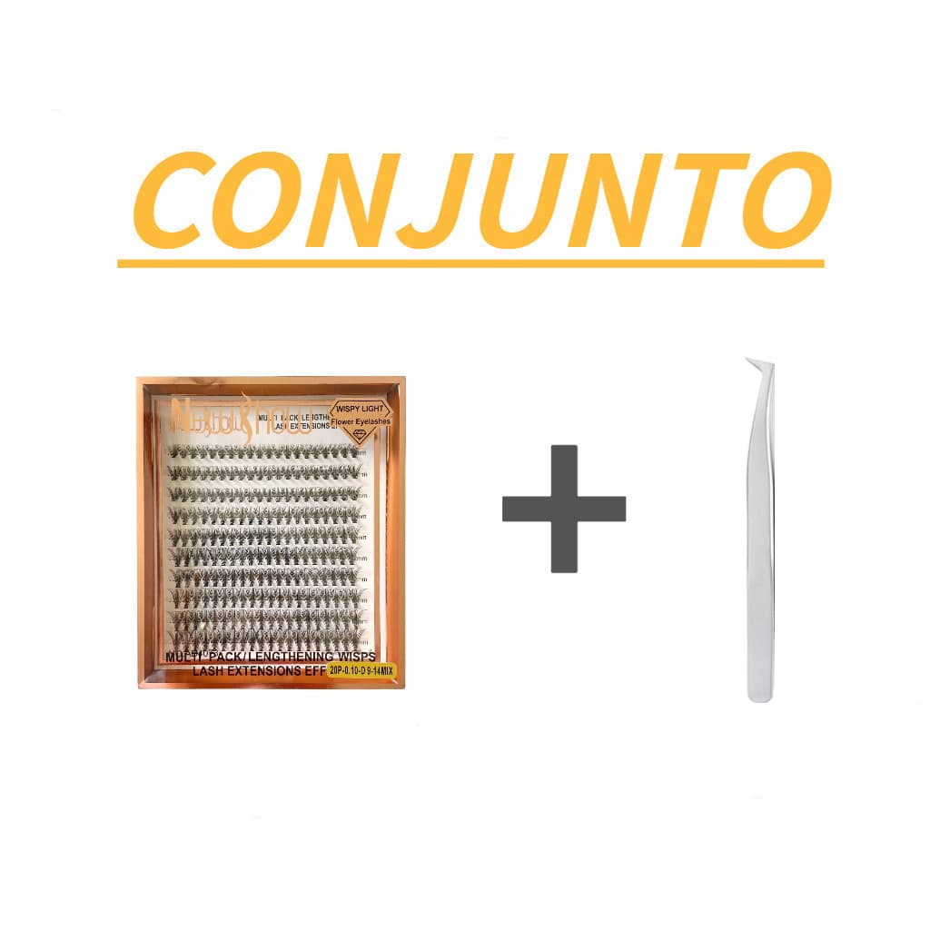 Kit Newshow Cílios 20P-0.10 MIX e pinça para cílios prata (S016)
