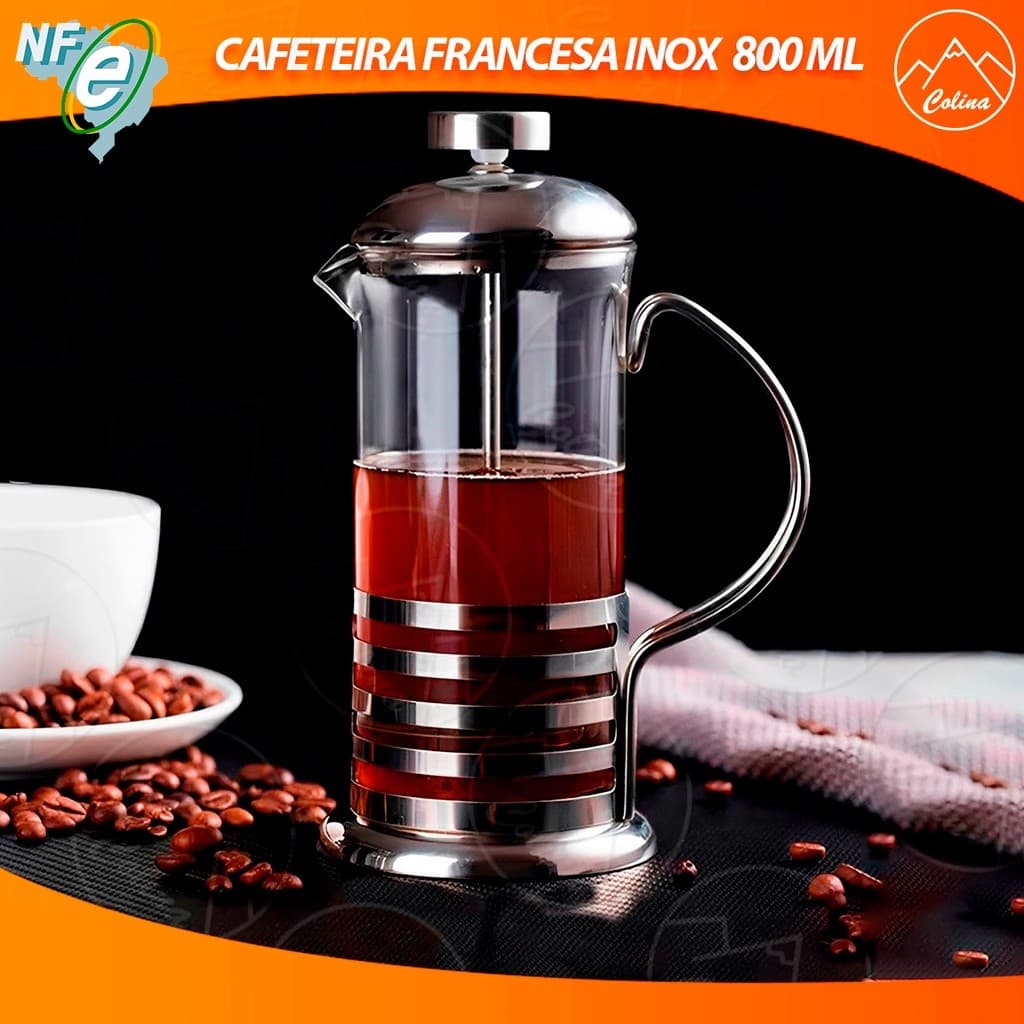 Cafeteira Prensa Francesa 800ml Vidro Aço Inox Café Leite Chá