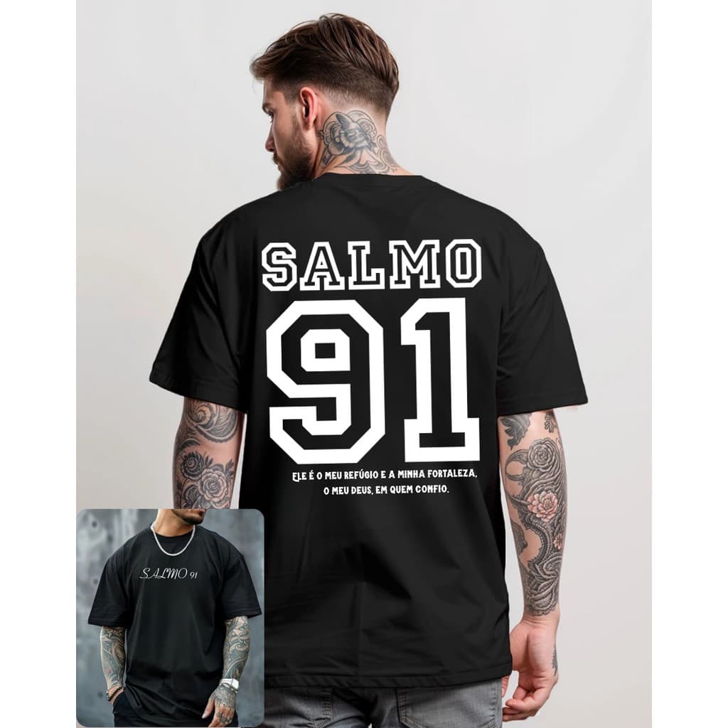 Camisa Camiseta Street Wear Casual Estilo Crista Tshirt Salmos 91 100 % Algodão