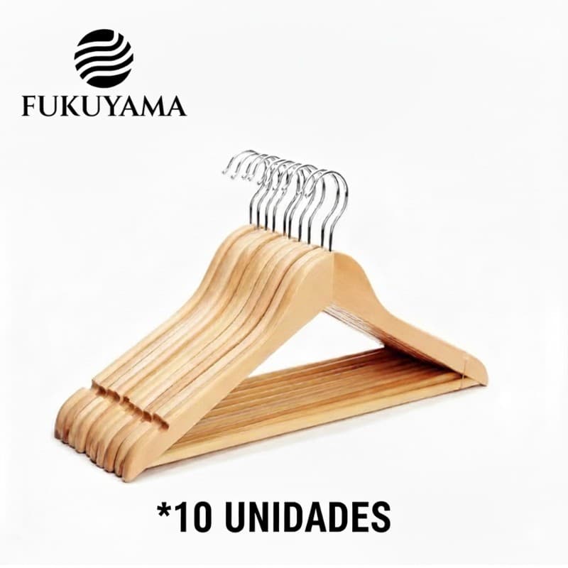 Kit 10 Cabide De Madeira Marfim Organizador Closet Fukuyama