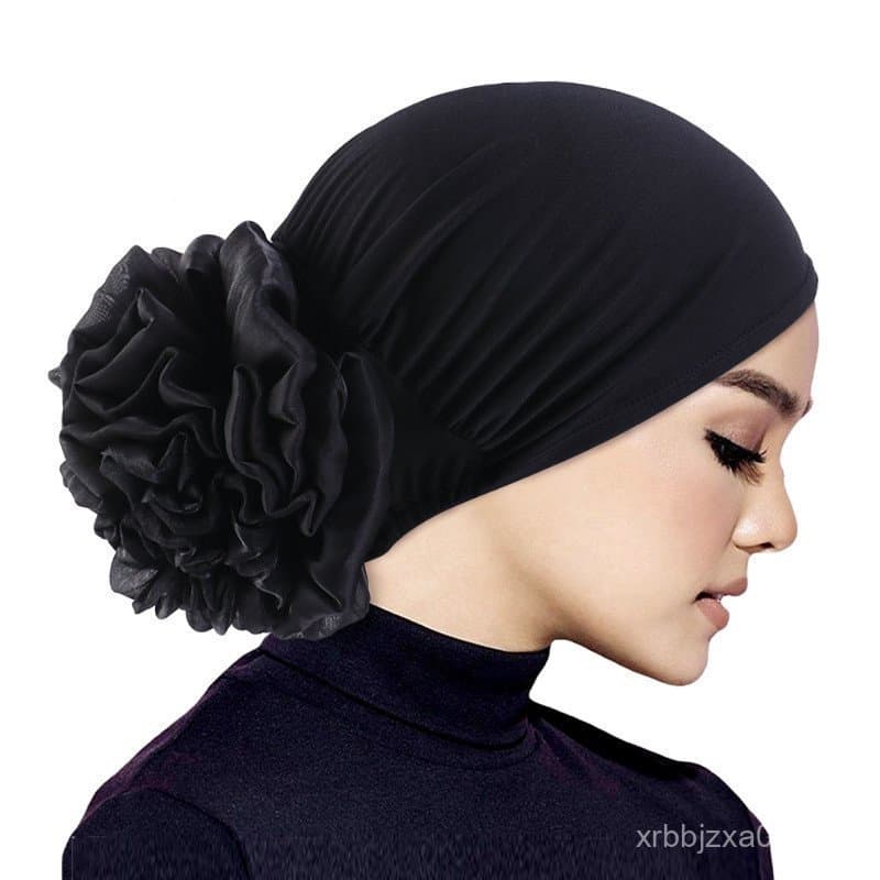 Lenço de Cabeça Feminino Grande Lenço de Cabeça Flor Tecido Elástico Faixa de Cabelo Chapéu Acessórios Muçulmanos para M