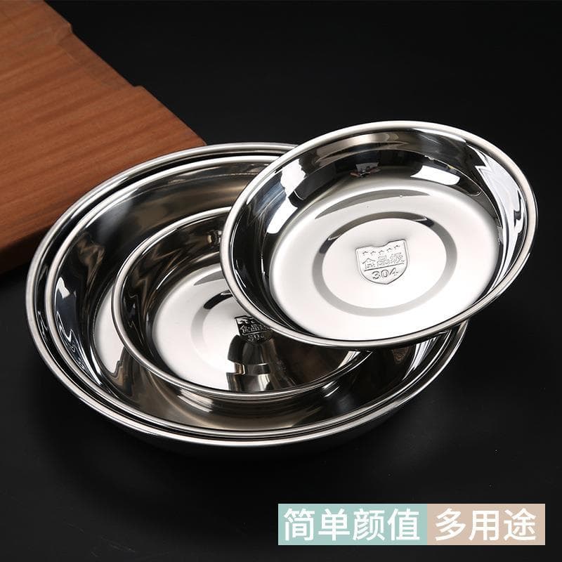Bacia de aço inoxidável bacia rasa fundo plano cozinha doméstica grande pequena bacia cozinha redonda Ho