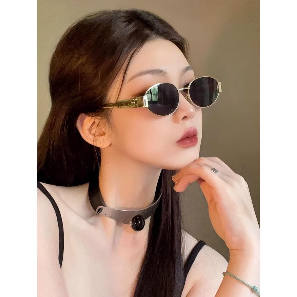 Óculos de sol olho de gato feminino High-End sentir 2024 novo Retro arco do triunfo Metal Oval polarizado óculos de sol
