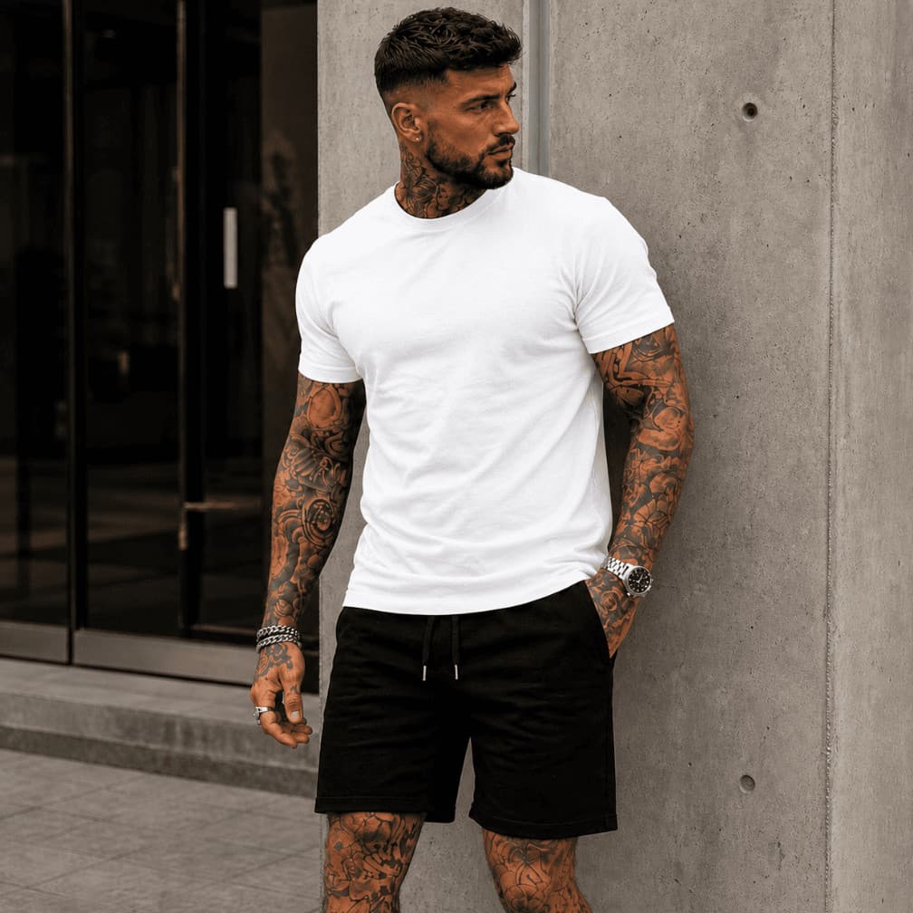Conjunto Camiseta e Short de Tactel 100% Algodão Slim Casual