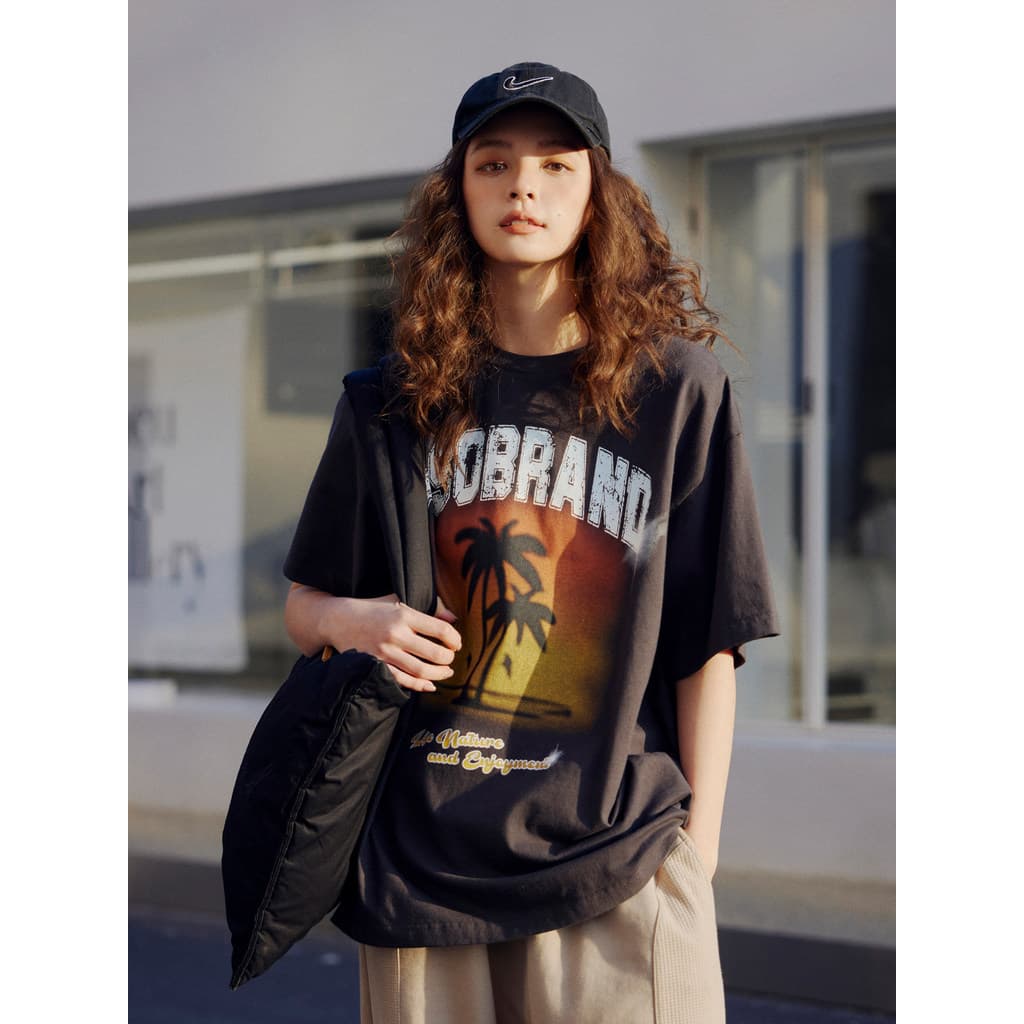 PSO Marca Roupas Femininas Masculinas 235g Lavado Angustiado Coco LOGOTIPO Camiseta de Manga Curta Street Wear Camiseta