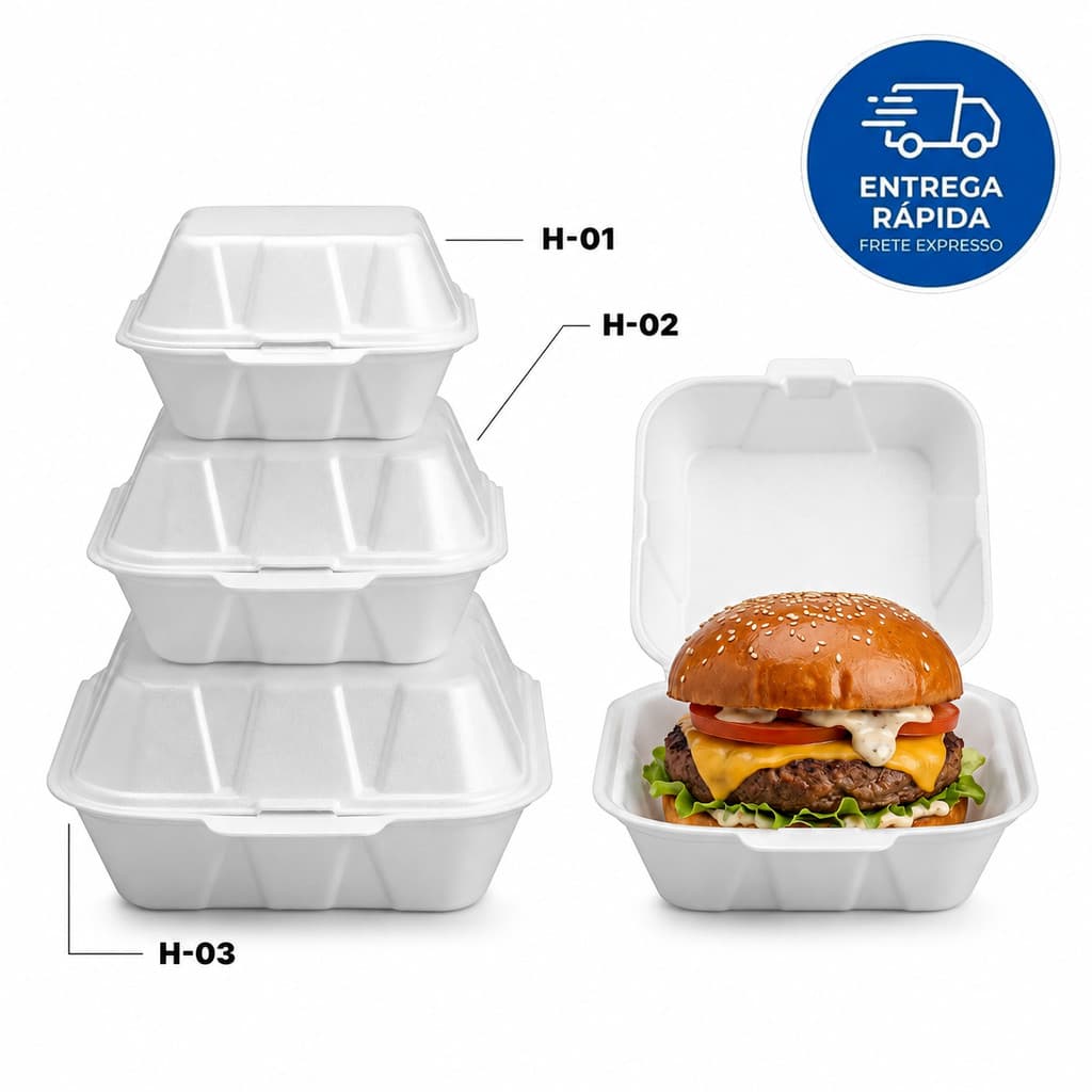 Hamburgueira De Isopor H1 H2 H3 Embalagem Térmica Para Hambúrguer Lanches Delivery 100 Unidades
