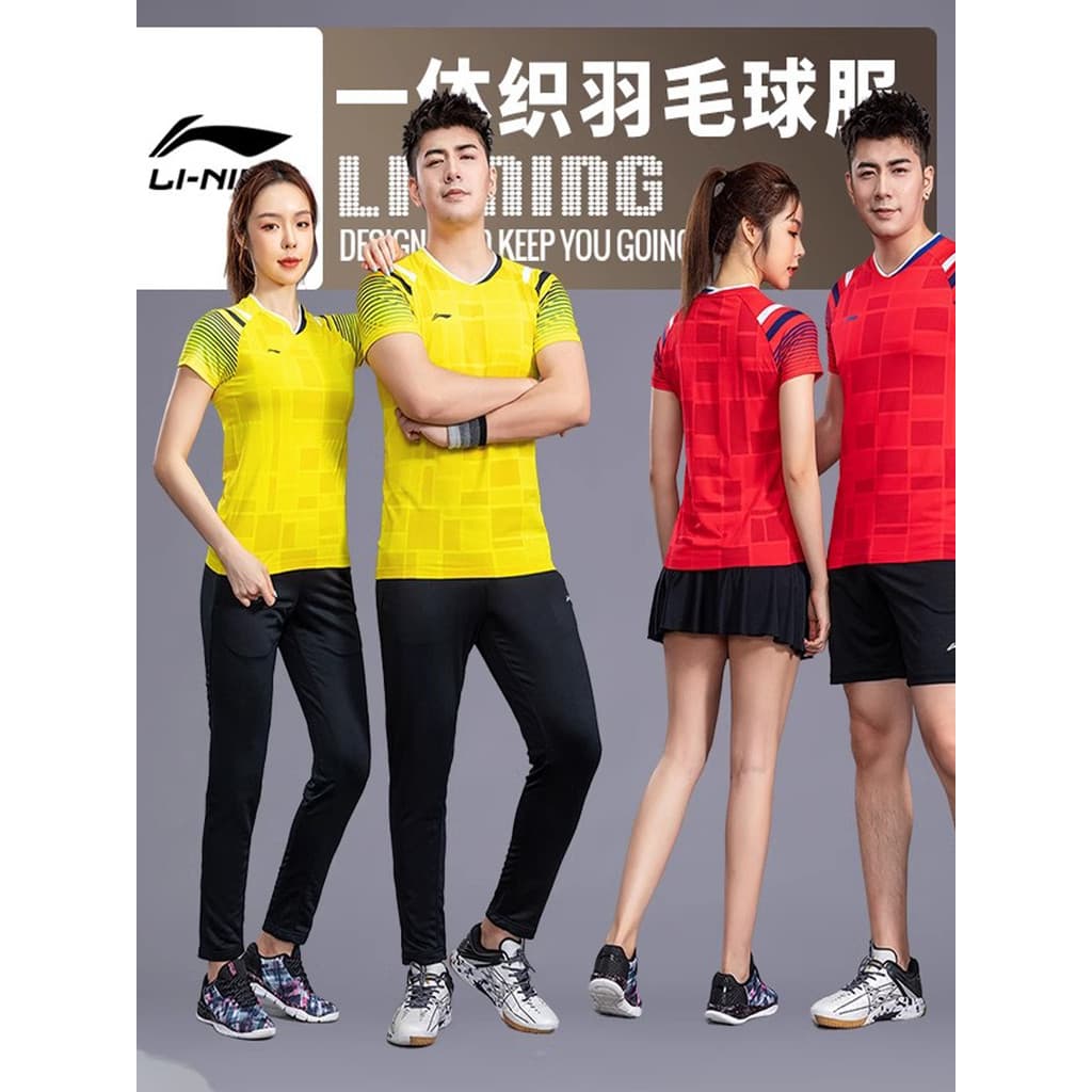 Li Ning camisa de Badminton terno esportivo masculino Shorts de manga curta saia curta feminino verão de secagem rápida