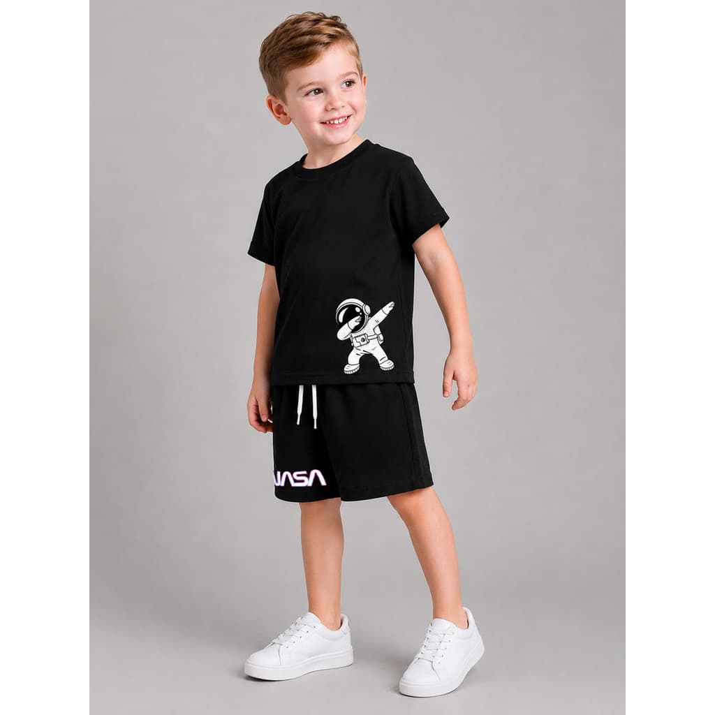 Conjunto Infantil Astronauta Camiseta + Shorts 100% Algodão Roupa Infantil Unissex Criança Confortável