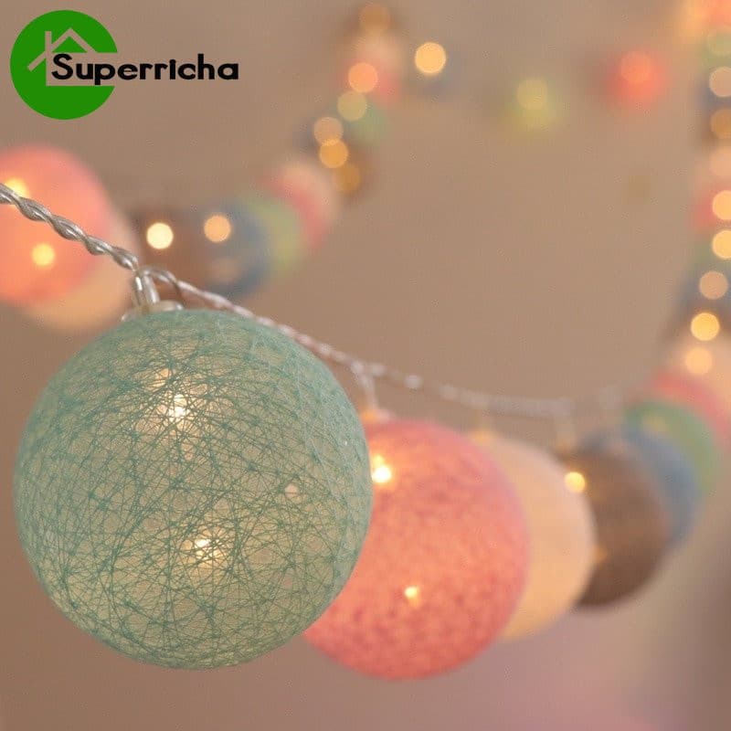 20 Luzes Led De Algodão Bola Guirlanda Guirlanda Natal Fada De Fadas Cordas Para Casamento Festa De Natal Decoração De C
