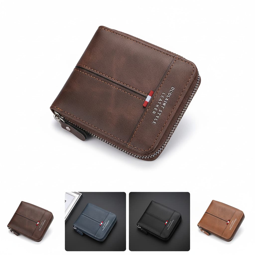 Carteira Masculina Com Zíper Em Bloco Colorido-Presente Multifuncional Para Moedas Curtas E Porta-Cartões Namorado