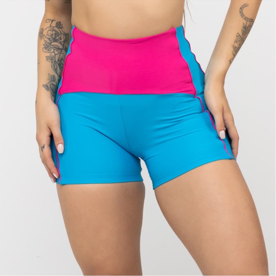 Short Fitness Feminino Alongado Alta Compressão Tela UV50+ Academia