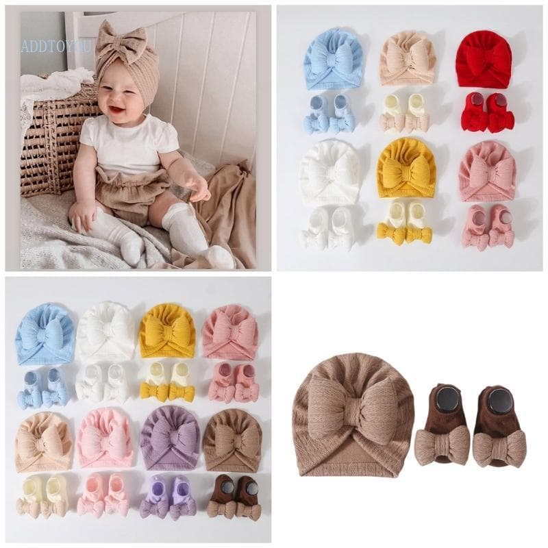 Conjunto Meias Laço Para Bebês Meninas Time, Chapéu Turbante, Acessórios Elegantes 0-3 Anos