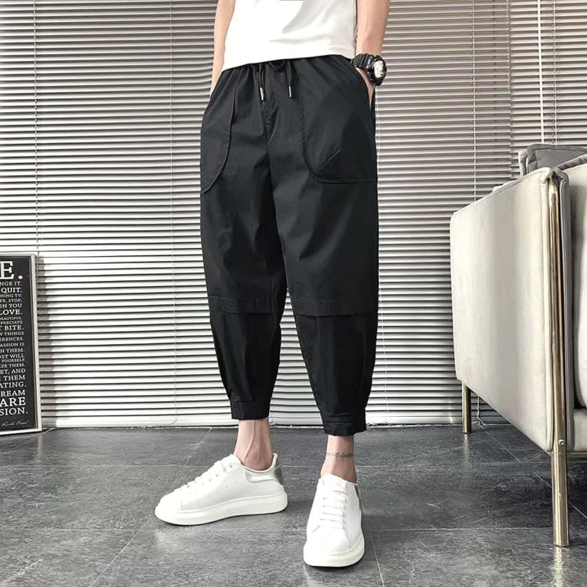 Ins Influencer Calças Street Wear Macacão Masculino Solto Skinny Harem Calças Pretas Samurai Leggings All-Match Calças d