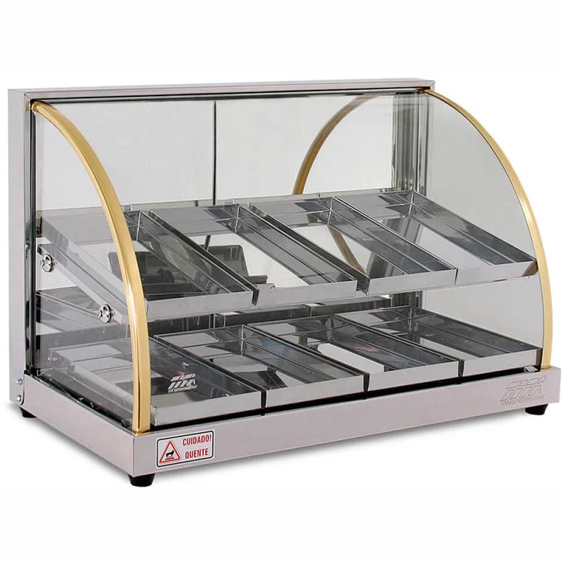 Estufa Vitrine Elétrica Curva Duplo Quente 8 Bandejas Inox Tita