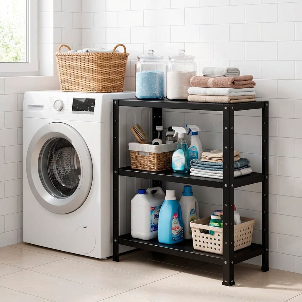 Estante Aço Multiuso Preta 3 Prateleira Ajustável Decoração Lavanderia Garagem Quarto Sala Brinquedo