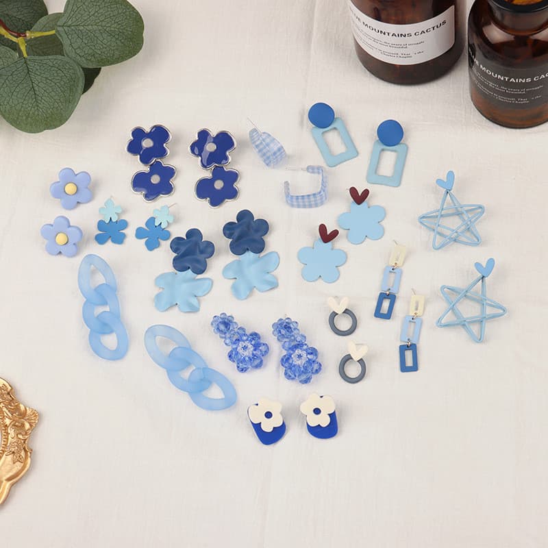 | kit brinco aço inoxidável | 【cartelas de brincos feminino】 ♦Dongdaemun S925 prata agulha Klein azul azul brincos moda