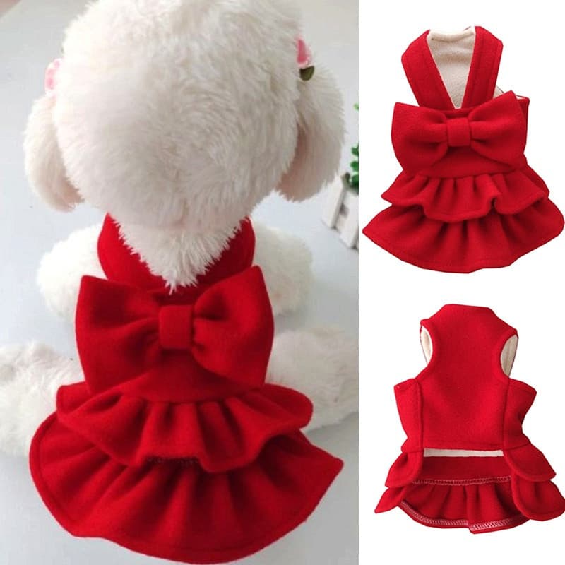 Vestidos de Princesa para Cães de Natal com Laço, Saia para Cachorros e Gatos, Vestido de Ano Novo para Animais de Estim