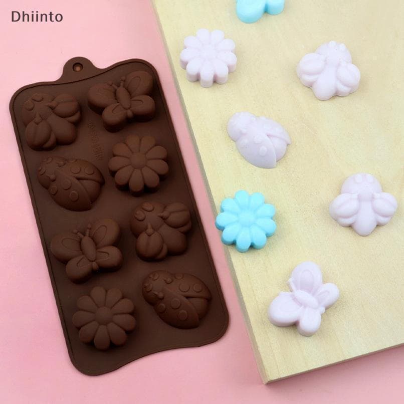 8 Peças Criativas de Silicone Inseto Borboleta Molde de Bolo de Chocolate DIY Grau Alimentício Resistência a Altas Tempe