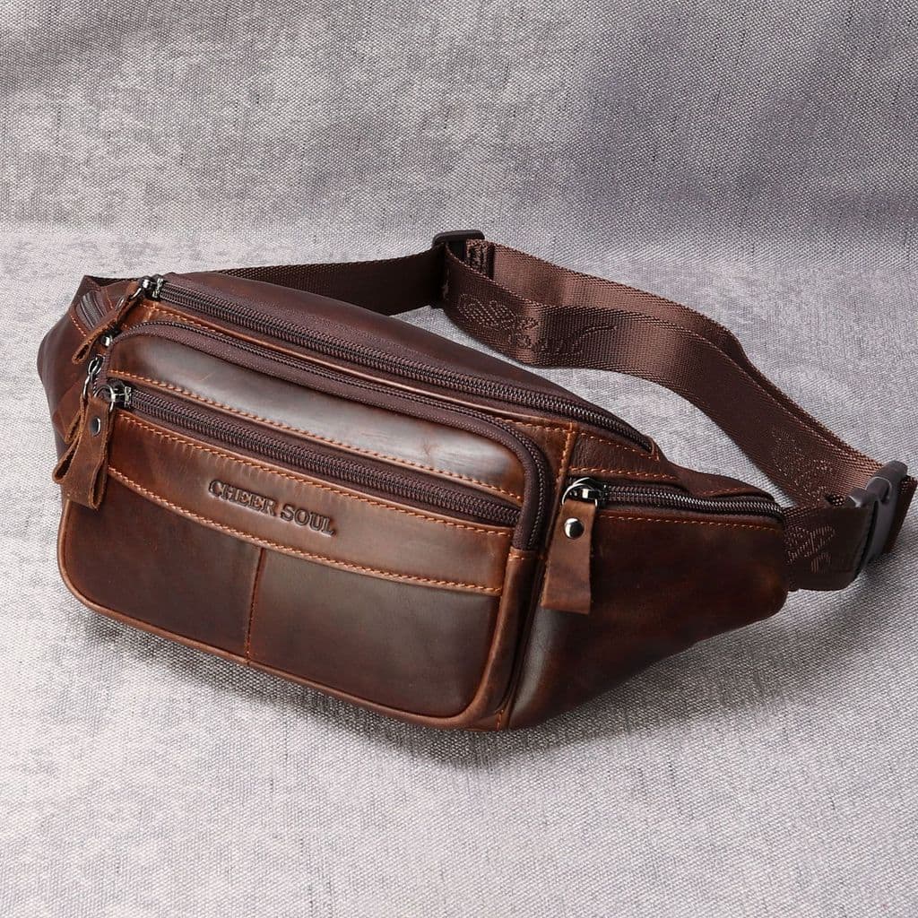 Bolsa de cintura masculina de couro de primeira camada estilo retrô couro genuíno multifuncional de grande capacidade po