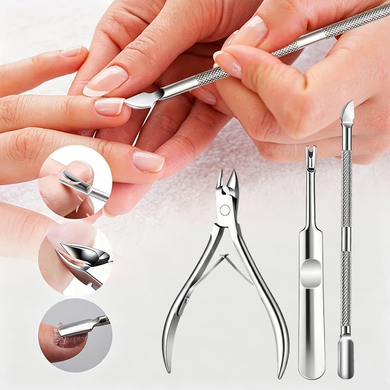Aparador De Cutícula Com Empurrador , Removedor Pinça Profissional De Aço Inoxidável , Cortador Durável