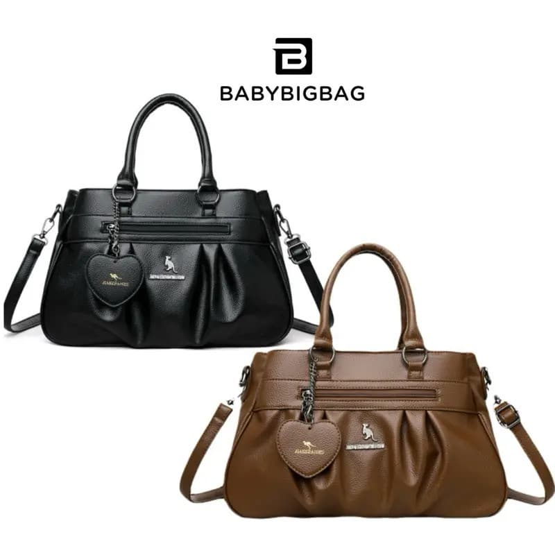 Bolsa de ombro D1 + pingente de coração, marca Kangaroo, design clássico, alça ajustável, couro PU macio, capacidade par