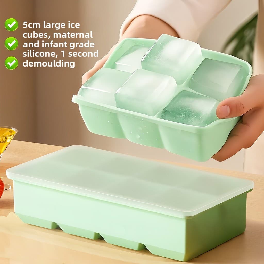 ⭐Mais Vendido⭐ Molde de gelo de silicone, bandeja de gelo, molde quadrado grande para cubos de gelo, caixa de gelo