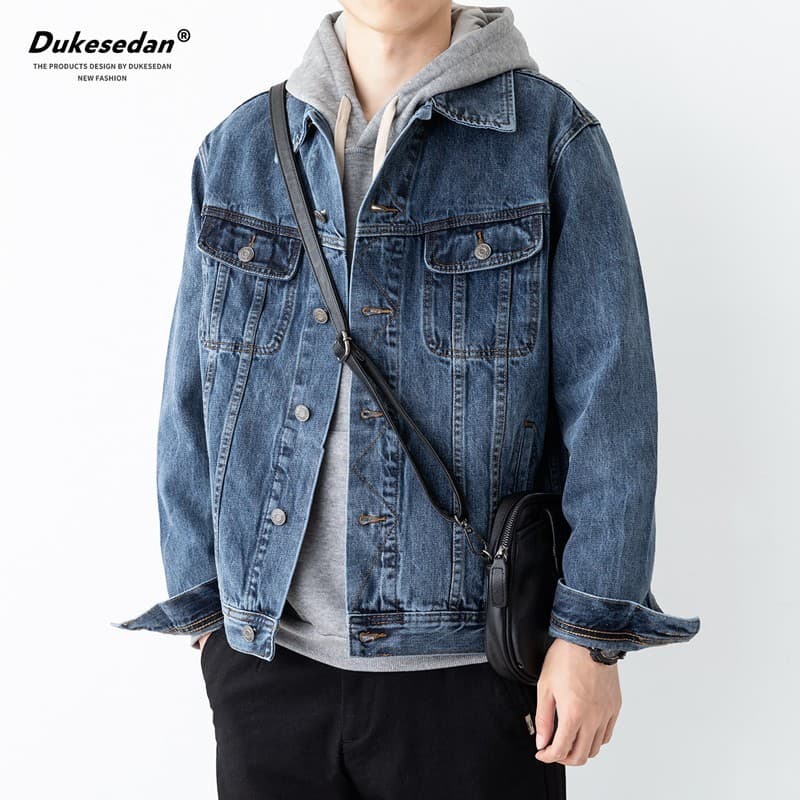Jaqueta jeans americana masculina primavera outono ferramentas soltas Street Wear Cardigan Casual masculino jaqueta de l