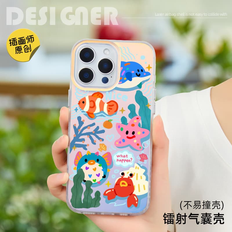 Ocean Family iPhone17Pro Capa de telefone Novo estilo adequada para Apple 16ProMax Laser Capa protetora resistente a cho