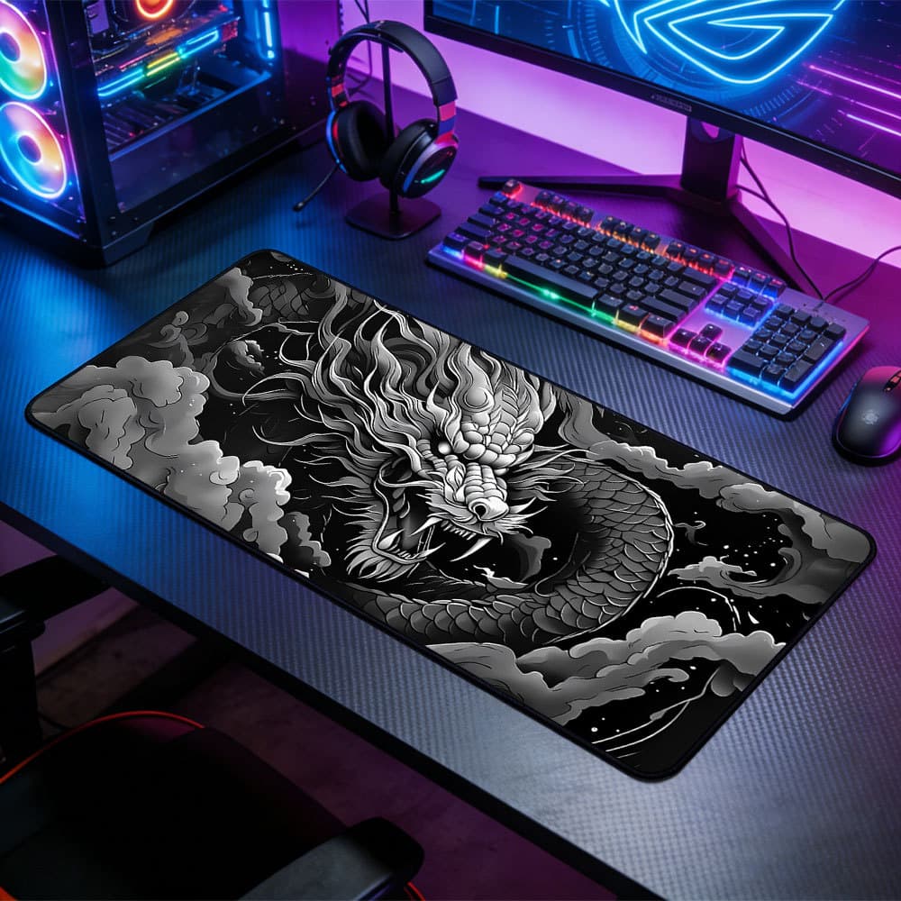 Mouse Pad Extra 80x30cm Arte Tradicional Dragão Chinês com Nuvens Proteção de Mesa para Teclado e Mouse PC Notebook