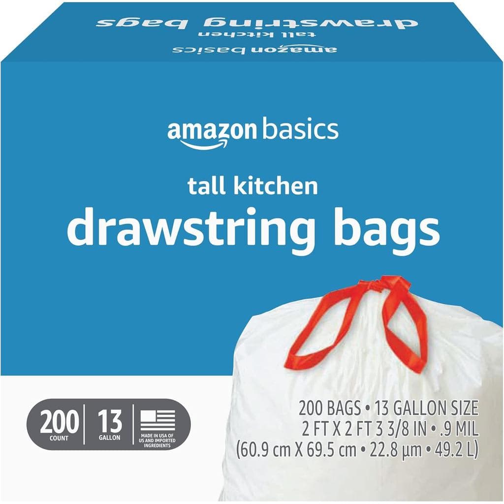 Sacos de Lixo para Cozinha com Cordão, Resistentes, 13 Galões, Sem Perfume, 200 Unidades