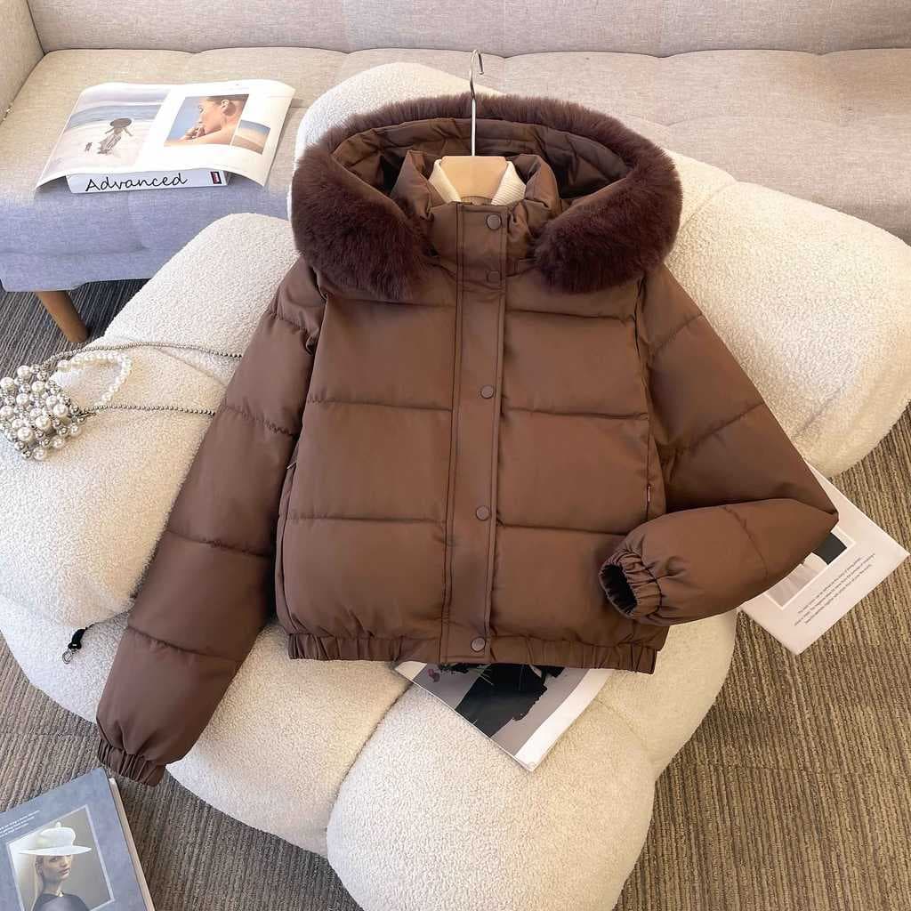 Jaqueta acolchoada feminina inverno 2025 novo estilo jaqueta de pão grande gola de pele acolchoada jaqueta gigan