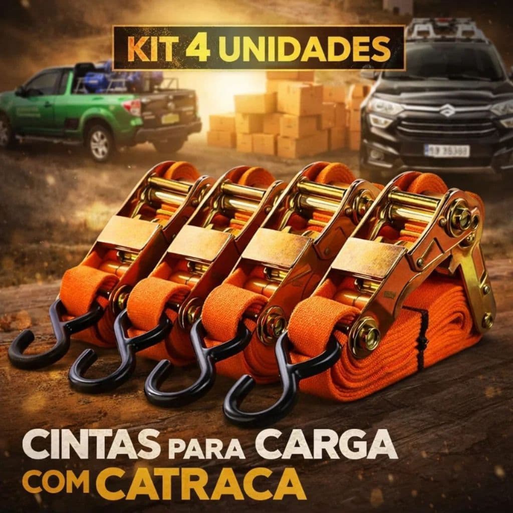Cinta Catraca Com Gancho Kit 1 a 4 Amarração de Carga 4,6 metros Suporta 800kg