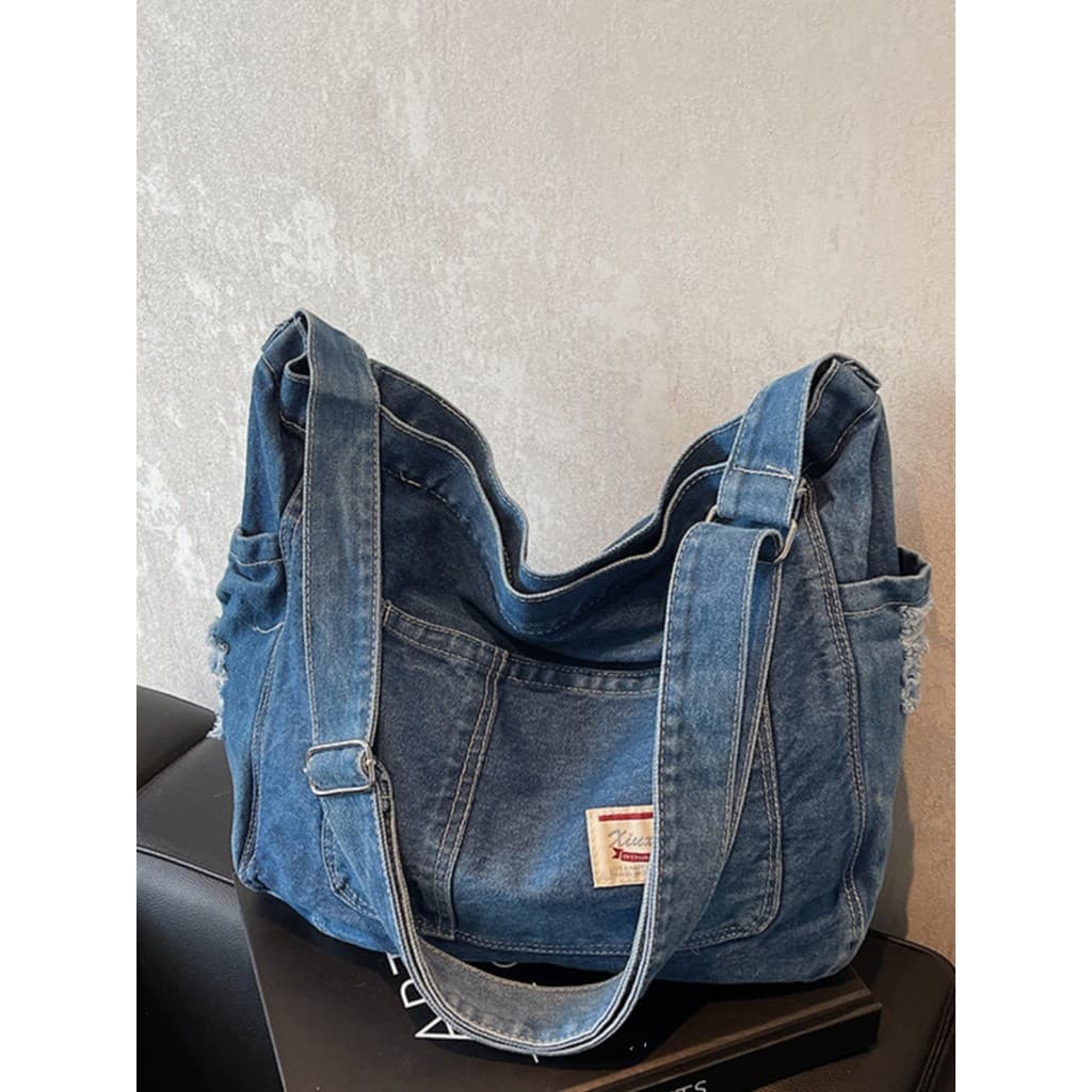 Grande capacidade Denim Commuter saco feminino 2026 novo estilo estudante universitário classe saco versão coreana moda