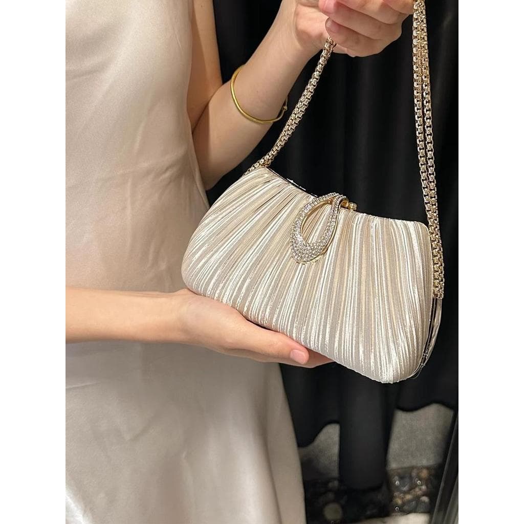 Bolsa bolsa feminina 2025 novo estilo cetim plissado saco de noite feminino pulseira celebridade vestido Cheongsam bolsa