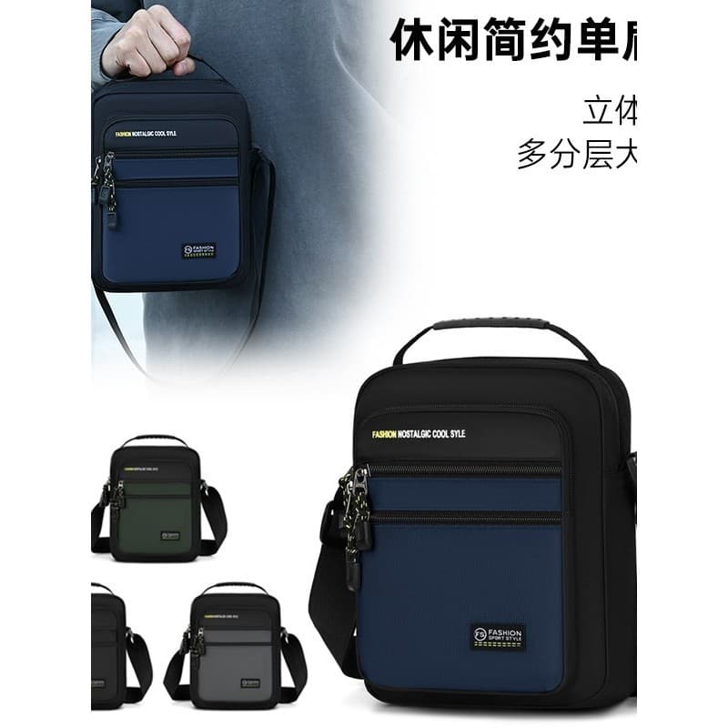 Bolsa mensageiro masculina simples de grande capacidade, à prova d'água, tecido Oxford, bolsa de ombro, esportes ao ar l