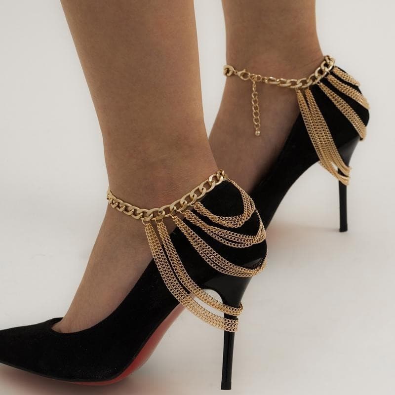 Temperamento multi-Camada Borla Tornozeleira Feminina Geométrica Corrente De metal Sapato Acessórios De Moda