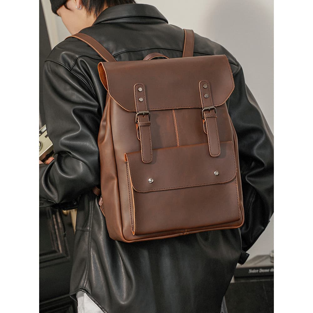 Novo estilo de couro genuíno versão coreana mochila masculina na moda Retro mochila saco de escola lazer viagem computad