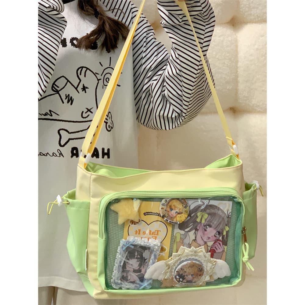 Bolsa de chilrear de barra transparente bidimensional, cor contrastante, estilo japonês, bolsa Diagonal de grãos, bolsa